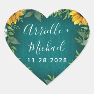 Teal Sunflower Rustic Wedding Favours Stickers