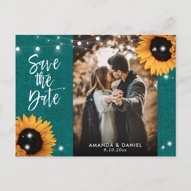 Teal Sunflower Save The Date Photo Postcard (Front)