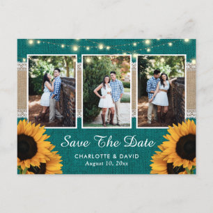Teal Sunflower Save The Date Photo Postcards