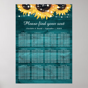 Teal Sunflower Wedding Seating Chart 12
