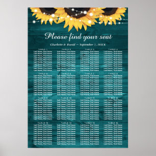 Teal Sunflower Wedding Table Plan 16 Poster