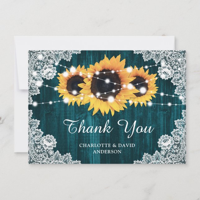 Teal Sunflower Wedding Thank You Card (Front)