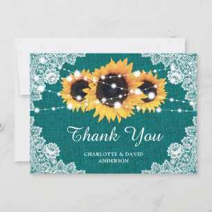 Teal Sunflower Wedding Thank You Card
