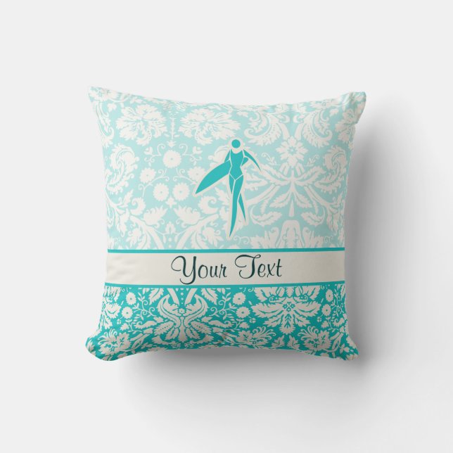 Teal Surfing Girl Cushion (Front)