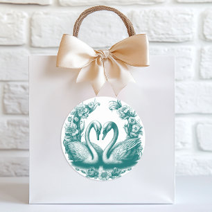 Teal Swan Lake Love Birds Wedding Classic Round Sticker