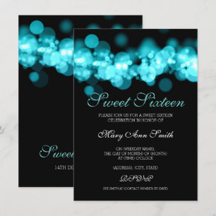 Teal Sweet 16 Birthday Bokeh Lights Invitation