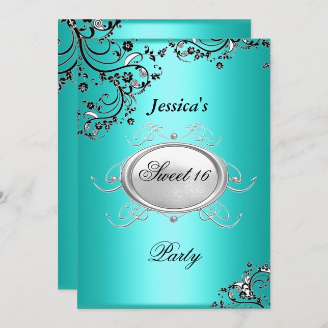 teal sweet 16 Birthday Party Invitation (Front/Back)