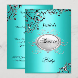 teal sweet 16 Birthday Party Invitation