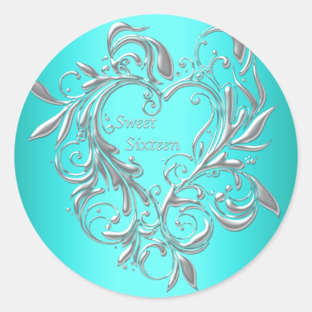 Teal Sweet Sixteen Stickers Labels 16th (Front)