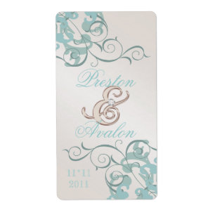 Teal Swirl Champagne Jewelled Wine Label