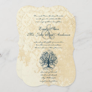 Teal Swirl Tree Lace Damask Wedding Invitations