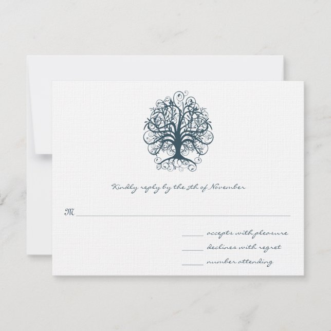 Teal Swirl Tree  Wedding  Response Card (Front)
