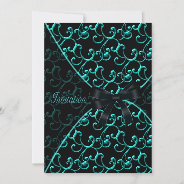 Teal Swirls Black Party Event Template (Front)