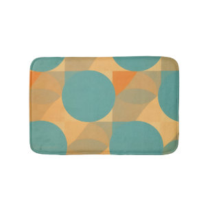 Teal, Tan, and Orange in Retro Look Pattern Bath Mat