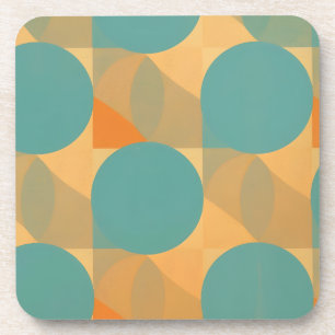 Teal, Tan, and Orange in Retro Look Pattern Coaster