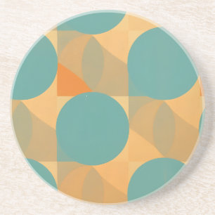Teal, Tan, and Orange in Retro Look Pattern Coaster