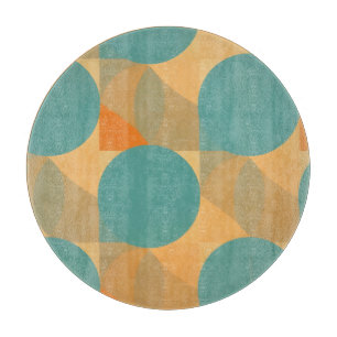 Teal, Tan, and Orange in Retro Look Pattern Cutting Board