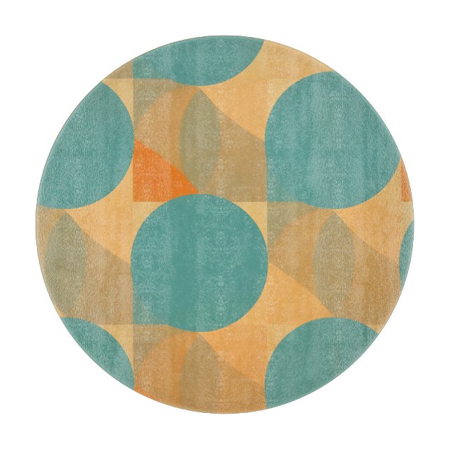 Teal, Tan, and Orange in Retro Look Pattern Cutting Board (Front)