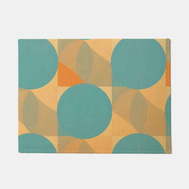 Teal, Tan, and Orange in Retro Look Pattern Doormat (Front)