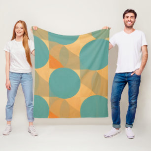 Teal, Tan, and Orange in Retro Look Pattern Fleece Blanket