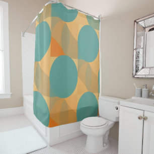 Teal, Tan, and Orange in Retro Look Pattern Shower Curtain