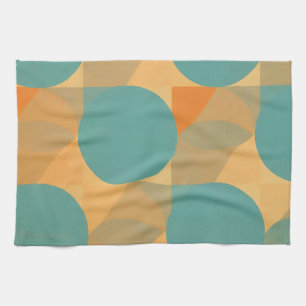 Teal, Tan, and Orange in Retro Look Pattern Tea Towel