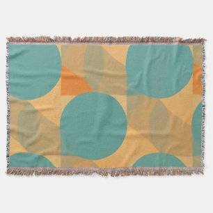 Teal, Tan, and Orange in Retro Look Pattern Throw Blanket
