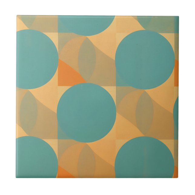 Teal, Tan, and Orange in Retro Look Pattern Tile (Front)