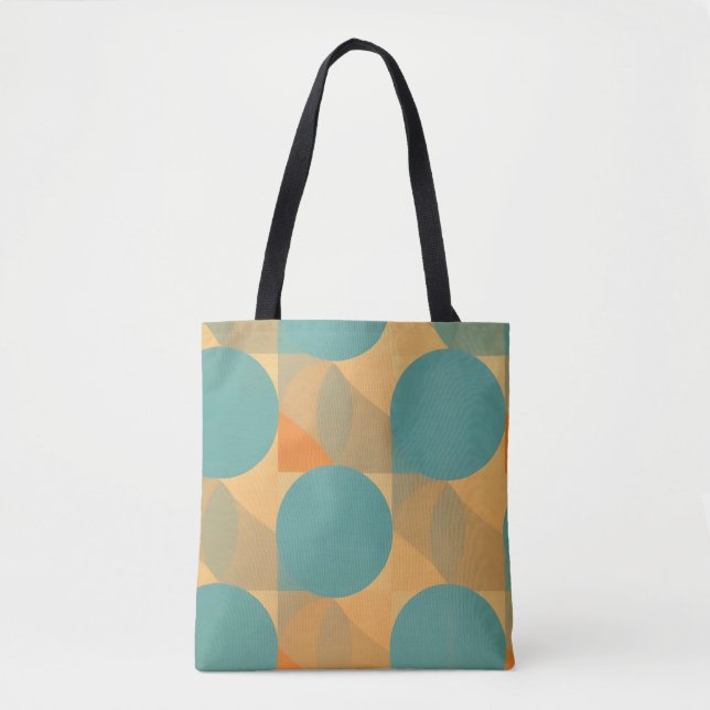 Teal, Tan, and Orange in Retro Look Pattern Tote Bag (Front)