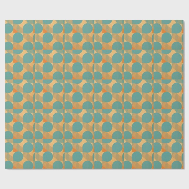 Teal, Tan, and Orange in Retro Look Pattern Wrapping Paper (Flat)