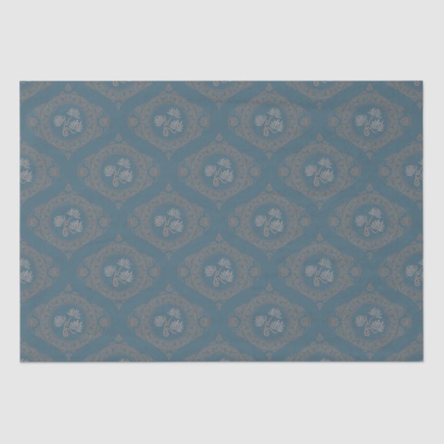 Teal Tapestry Rococo Mandala Elegant Ogee Damask Tissue Paper (Front)
