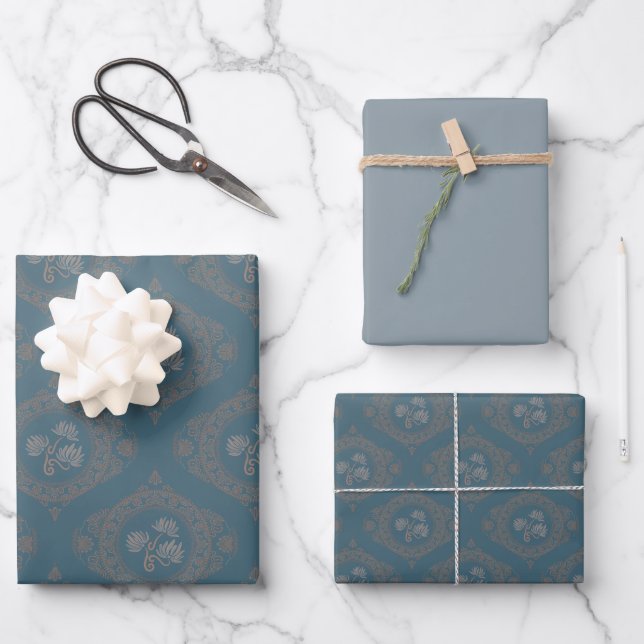 Teal Tapestry Rococo Mandala Elegant Ogee Damask Wrapping Paper Sheet (Front)