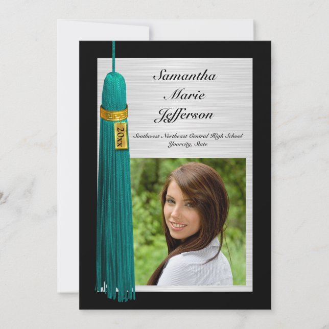 Teal Tassel with Photo Graduation Party Invitation (Front)