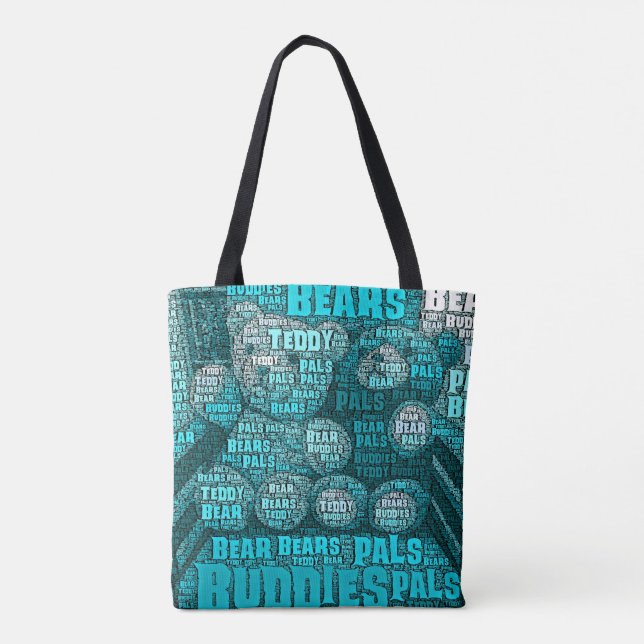Teal Teddy Bear Best Friends Typography Collage Tote Bag (Back)