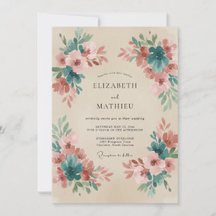 Teal Terracotta Bloom Wedding Invitation
