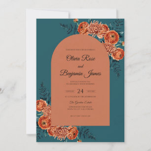 Teal Terracotta Dahlia Wedding Invitation