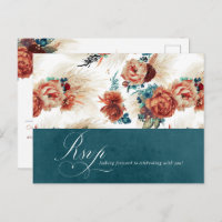 Teal Terracotta Floral Boho Wedding RSVP
