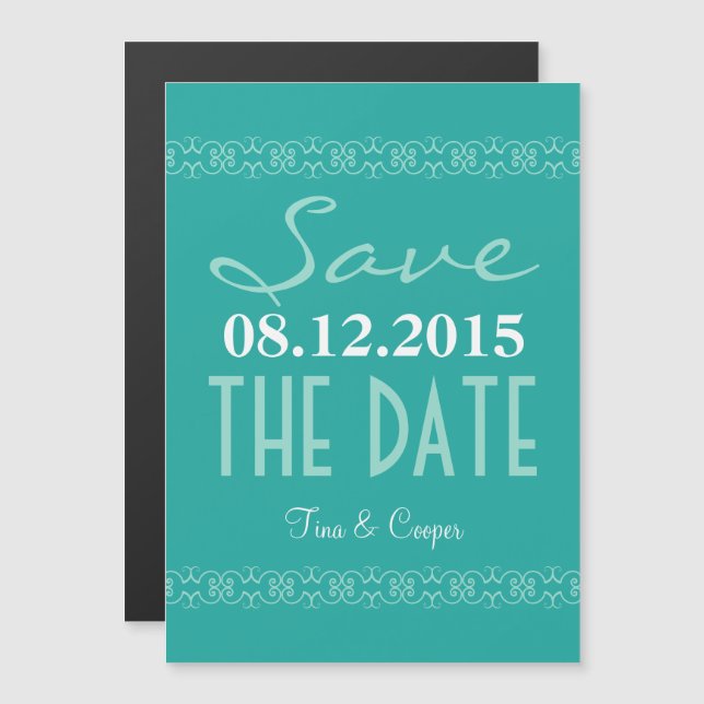 Teal Text Save The Date Magnetic Wedding Invites (Front/Back)