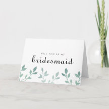 Teal Textured Botanical Will You Be My Bridesmaid