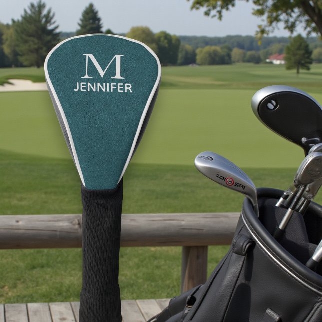 Teal Textured Leather Monogram Personalised Name Golf Head Cover (Creator Uploaded)