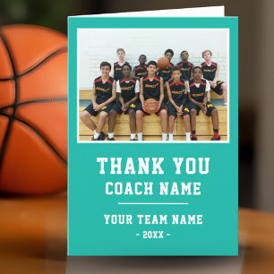 Teal Thank you Coach Card Team Name Photo