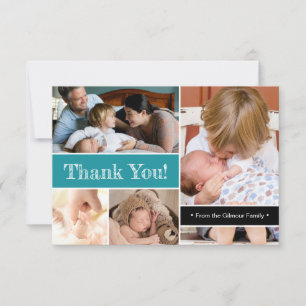 Teal Thank You Introducing Second baby Photos Anno Card