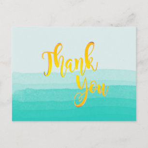 Teal Thank You Watercolor Beach Postcard