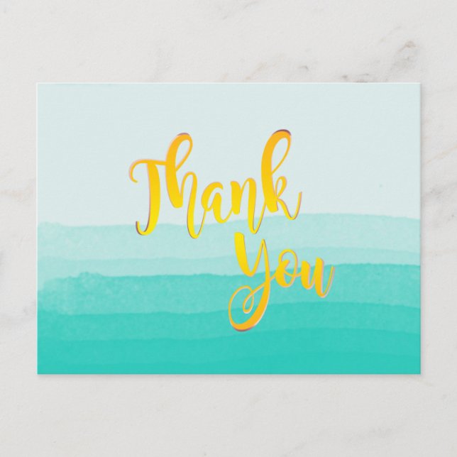 Teal Thank You  Watercolor Beach Postcard (Front)