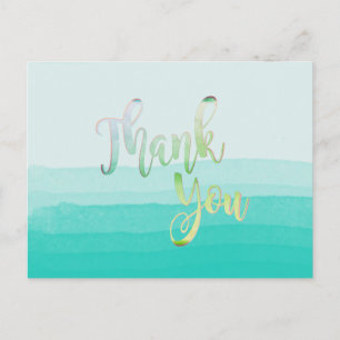 Teal Thank You Watercolor Beach Postcard
