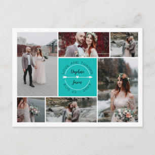 Teal Thank You Wedding Photo Collage Announcement Postcard