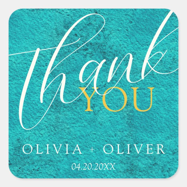 Teal Thank You Wedding Square Sticker (Front)