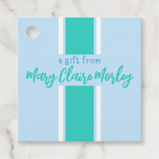 Teal Thick Stripe Name Favour Tags