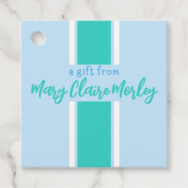 Teal Thick Stripe Name Favour Tags (Front)