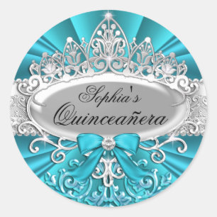 Teal Tiara & Damask Quinceanera Sticker